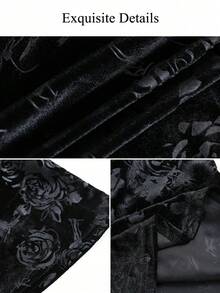 ALIAO Women's Solid Color Embossed Velvet Long Sleeve Top, Elegant Daily & Date Style, Autumn/Winter - Black - View 10