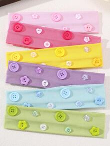 6pcs Women's Elegant Colorful Candy-Colored Button Decor Wide Headbands, Y2K Sweet Cool Style Multi-Styling Mix & Match Button Elastic Fabric Headbands, Suitable For Daily Casual, Gathering, Party Decoration - Multicolor - View 5