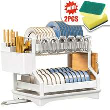 1PCS 2-Tier Carbon Steel Dish Drying Rack Dish Drainer Large Capacity With Drip Tray And Cutlery Holder, Space-Saving For Kitchen Counter - White - View 4