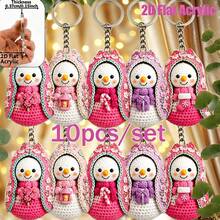 10pcs 2D Flat Acrylic Keychains, Crochet Style Snowman Backpack Charms, Couple Pendants, Car Key Rings, Christmas Holiday Memorial Gifts, Suitable For Daily Use, Parties, Weddings, Key Display Wall - View 7