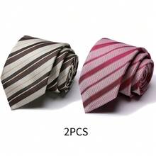 AlanKing 2pcs Men's Geometric Polka Dot Ties, Suitable For Matching Shirts And Suits, Applicable For Workplace Interviews And Formal Business Occasions - Color Mixing - View 3