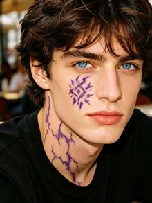 1pc Men's Halloween Temporary Tattoo Hunter Cosplay Waterproof Sweat-Proof Disposable, Suitable For Women And Men Face, Arm, Waist, Chest, Leg, Abdomen, Neck, Hand, Finger, Back, Suitable For Dance Party Stage Performance Modernist Body Art - CC - View 2