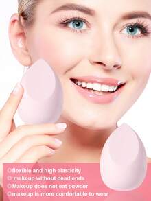 8 Pcs Total Makeup Tool Kit, 7 Pcs Pink Beauty Sponges Plus 1 Short Handle Makeup Brush. Elastic Soft Sponges Support Wet And Dry Dual Use, Matched Brush Helps Blend Powder For Natural Flawless Base Makeup - Multicolor - View 3