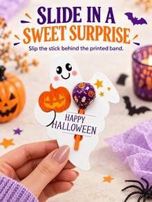 Halloween Ghost Lollipop Holder Cards, Cute Pumpkin Candy Display Tags, Halloween Party Favors, Classroom Treats, Candy Table Decorations, Classroom Gifts And Goodie Bag Decorations - Multicolor - View 5