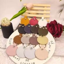 4pcs/12pcs DIY Handmade Jewelry Large Round Creative Leather Keychain, Leather Heart Pendant Key Ring, Fashion Key Ring, Bag Accessory, Unique Backpack Charm, Car Keychain, Birthday Gift, Party Favor, Winter - Multicolor - View 2