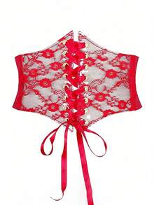 1件女款紅色時尚透明蕾絲收腰束腹帶，適合萬聖節派對或日常穿著 - 紅色 - 查看 4