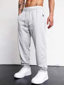 Blueprint Man 1pc Men's Light Gray Jogger Sweatpants, Elastic Drawstring Waist Adjustable For Different Waist Sizes, Soft Knit Fabric, Comfortable And Skin-Friendly, Casual Minimalist Style, Suitable For Daily Wear And Commuting, Men's Long Pants - Light Grey - View 1