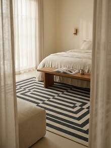 1pc Black And White Geometric Striped Modern Minimalist Style Area Rug, Made Of Faux Cashmere Material, Rectangular Shape, High-Definition Digitally Printed Concentric Rectangle Pattern, Machine Washable, Suitable For Living Room And Bedroom, Everyday Home Decor, And Aesthetic Home Decor. - Multicolor - View 8