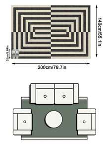 1pc Black And White Geometric Striped Modern Minimalist Style Area Rug, Made Of Faux Cashmere Material, Rectangular Shape, High-Definition Digitally Printed Concentric Rectangle Pattern, Machine Washable, Suitable For Living Room And Bedroom, Everyday Home Decor, And Aesthetic Home Decor. - Multicolor - View 12