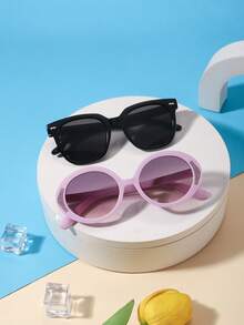 1set 2pcs Kids 3-8Y Mixed Shape Glitter Accent PC Frame Sweet Fashion Glasses For Gathering Wear With Glasses Box - Multicolor - View 6