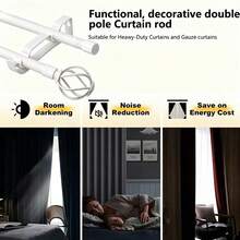 1 Set Double Curtain Rod Set, Metal Adjustable Splice Double Curtain Rod Set, Suitable For Windows, Equipped With Rod Brackets, Perfect For Bathroom, Bedroom And Living Room Blackout Curtains (White) - American Style Double Rod - White - View 8