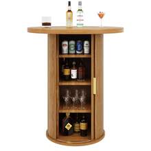 Round Bar Table With Storage, 92cm High Standing Table With Cabinet, MDF Wood Look, Load Capacity Up To 75kg, Bar & Living Room - Wood + MDF + Metal - View 5