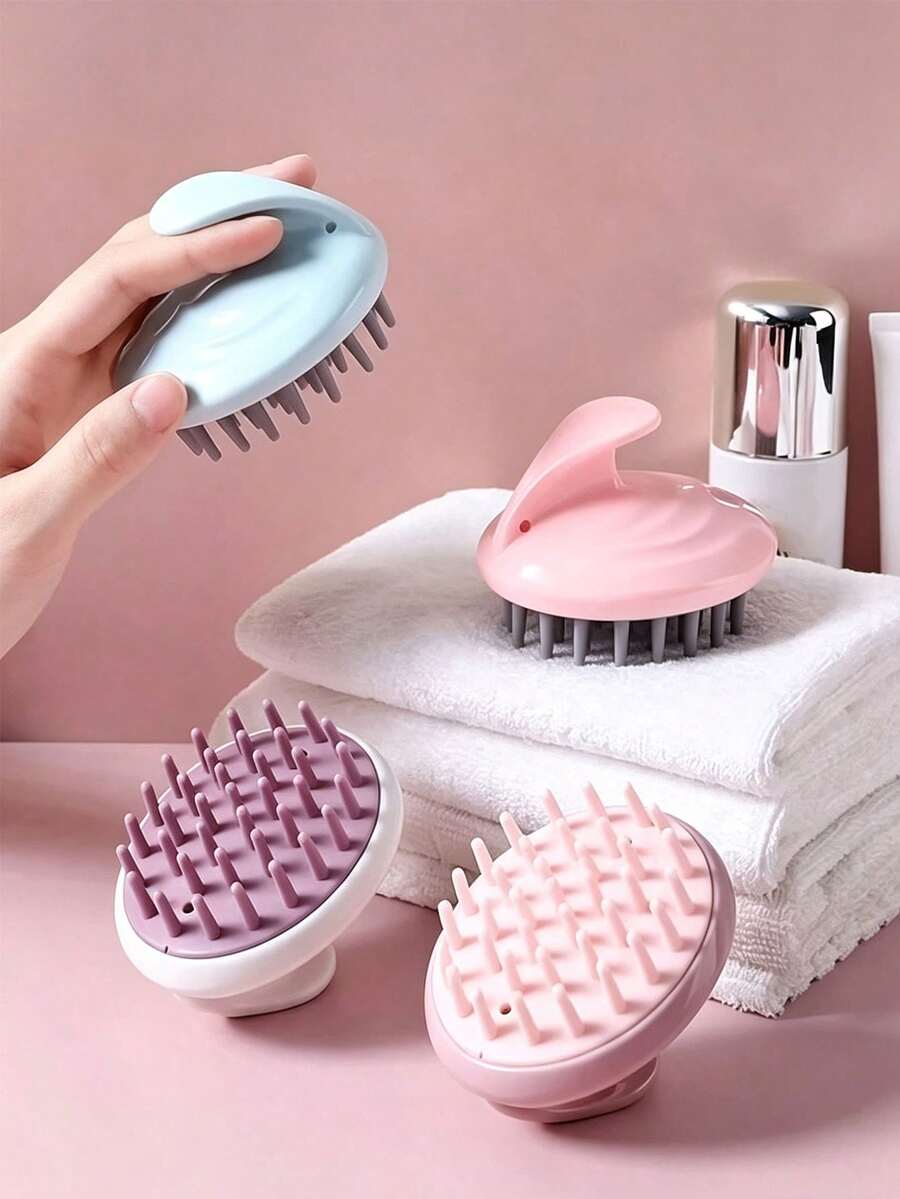 1pc Soft Silicone Scalp Massager, Dry & Wet Use Shampoo Brush, Deep Cleansing & Exfoliating, Handheld Hair Washing Brush, Suitable For Men & Women, Bath Essential - Multicolor - View 1