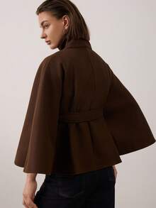 Women's Vintage Short Tie Cape Overcoat Suitable For Autumn/Winter - Brown - View 2