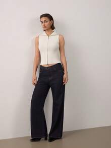 Women's Casual Fashionable Daily Commute Zip-Up Lapel Ribbed Knit Vest Top White Summer - White - View 3