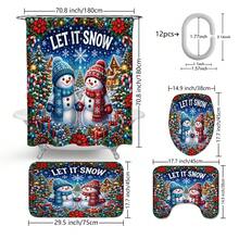 1pc/4pcs Holding Hands Snowman Pattern Multifunctional Bathroom Decor Shower Curtain Set, Free 12 Hooks, Premium Holiday Atmosphere, Bathroom Mat, U-Shaped Floor Mat And Round Toilet Lid Cover, Suitable For All Occasions, Bathroom Set - Holding Hands Snowman - View 10