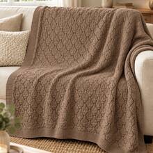 1pc Breathable Hollow Knit Throw Blanket, Soft Skin-Friendly Sofa Throw, Bedroom Bed End Blanket, Suitable For All Seasons - Coffee - View 6