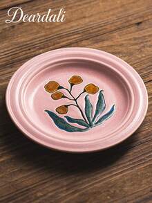 DearDali 1pc Vintage Kiln-Fired Ceramic Plate, Pink Glazed Hand-Painted Floral Design, Dish, Soup Bowl, Dessert Plate, Fruit Plate, Salad Plate, Breakfast Plate, Home Dining Table Decor, Suitable For Restaurant, Dinner, Party Gathering - Multicolor - View 14