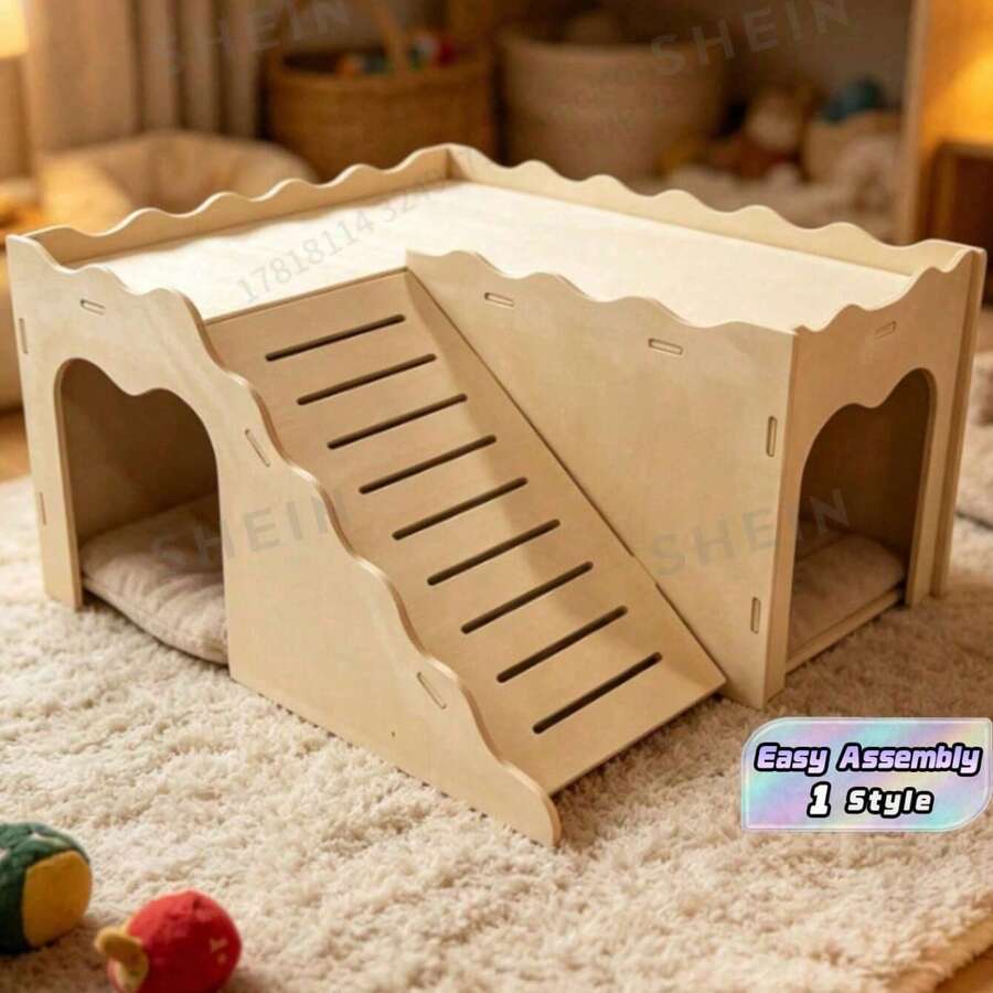 Wooden Pet House, Habitat, Suitable For Play, Exercise, Interaction, Feeding, Hiding And Climbing, Suitable For Guinea Pigs, Rabbits, Hedgehogs And Other Pets, Christmas And New Year Gift - multicolor - View 1
