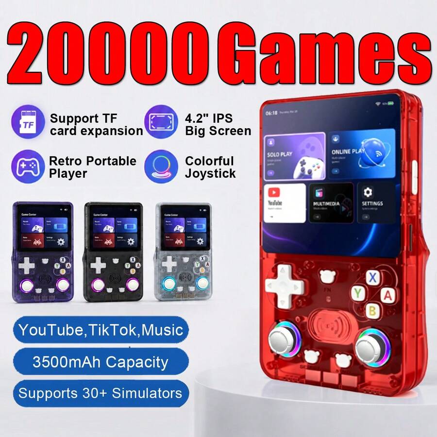 1pc Retro Handheld Game Console, Built-In 20,000 Games, 4.2-Inch Screen, Dual Joysticks, D-Pad And ABXY Buttons, TF Card Support, Rechargeable Portable Video Game Player, Classic Gaming Device, Suitable For Travel, Home And Gifts