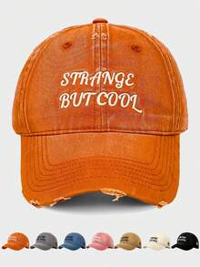 1pc Strange But Cool Letter Embroidered Baseball Cap, Unisex Couple Matching, Distressed Ripped Soft Top Hat, Wide Brim Baseball Cap For Large Face, Versatile Deep Crown Curved Brim Hat - Multicolor - View 1