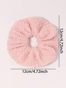 6pcs Solid Color Large Teddy Fleece Scrunchies Hair Accessories, Suitable For Women's Autumn/Winter Daily Versatile Hair Accessories - Multicolor - View 3
