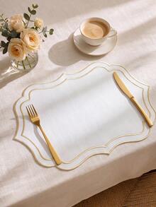 12/120pcs, Gold Double-Layer Wavy Edge Fabric Embroidered Placemats, Washable Tabletop Protector, Easy To Clean Tableware Mat, Odorless Decorative Mat, Wear-Resistant Non-Slip Table Mat, Suitable For Restaurant, Homestay, Fits Holiday, Party, Gathering, Dinner - Multicolor - View 2