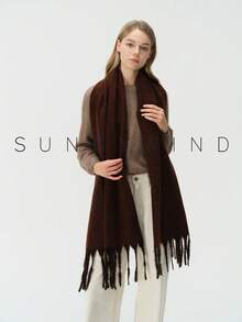 1pc Women's Solid Color Polyester Soft Skin-Friendly Warm Scarf For Daily Use - Rust - View 3
