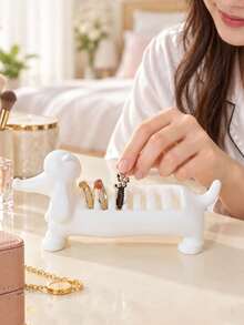 Cute Sausage Dog Ring Holder With Jewelry Storage Bag, Jewelry Display Stand, Jewelry Storage Box, Creative Desktop Ring Organizer, Vanity Decor Ring Storage Rack, Cute Room Decor Gift, Jewelry Lover Gift, Party Favor, Holiday Gift - Multicolor - View 8