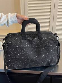 Starry Print Large Capacity Handheld Travel Bag, Thickened Sponge Handle With Adjustable Detachable Crossbody Shoulder Strap, Independent Side Shoe Compartment With Multiple Dry/Wet Separation Storage, Suitable For Women's Short Trips, Fitness Storage, Student Dorm, Short Business Trips, Weekend Getaways Portable Luggage Bag - Multicolor - View 14