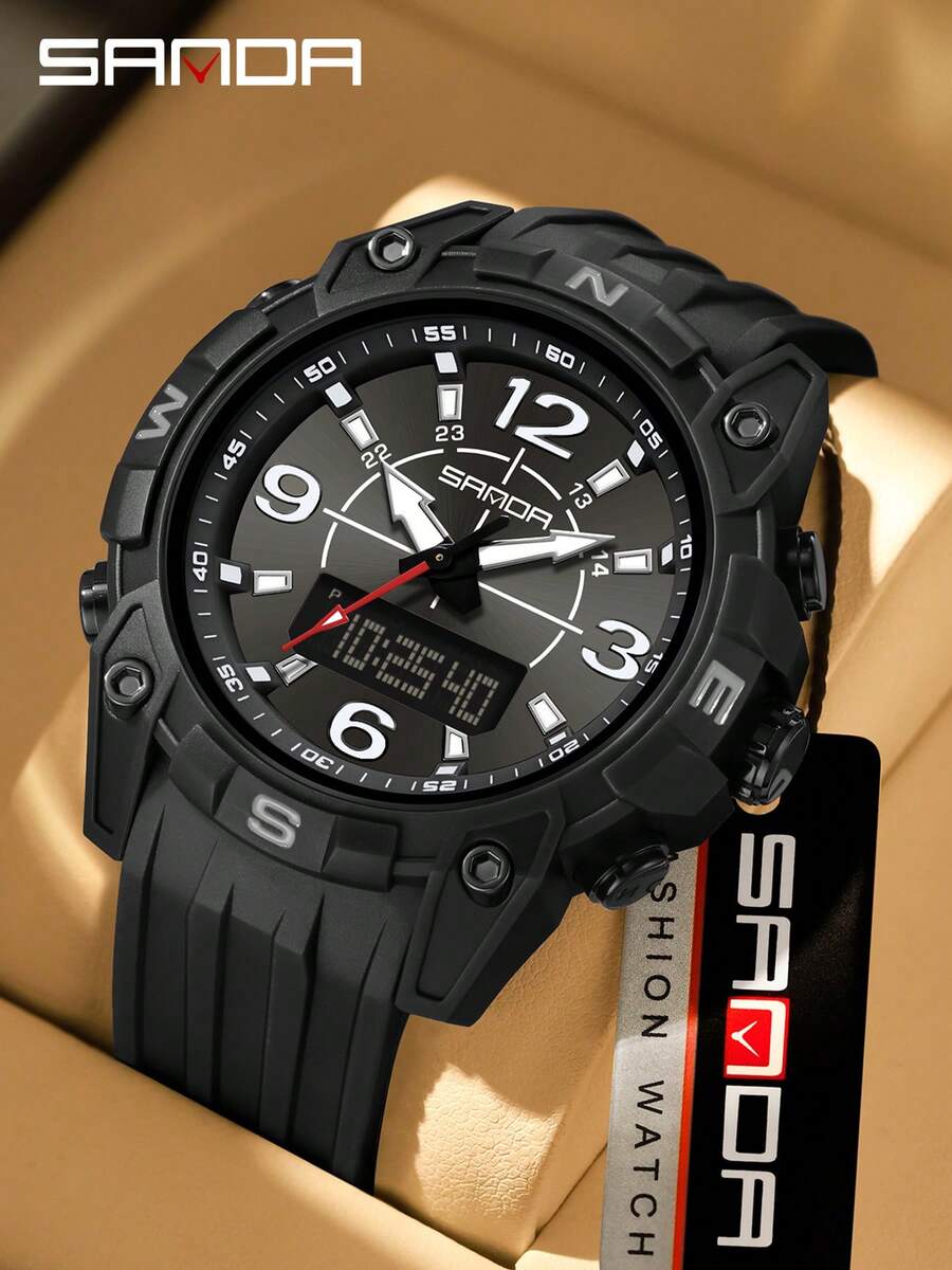 New Arrival Top Brand Men's Electronic Watch Multi Functional Night Light Alarm Clock Waterproof Cool Male And Female Sport Digital Watch SANDA 6393 - All Black - View 1