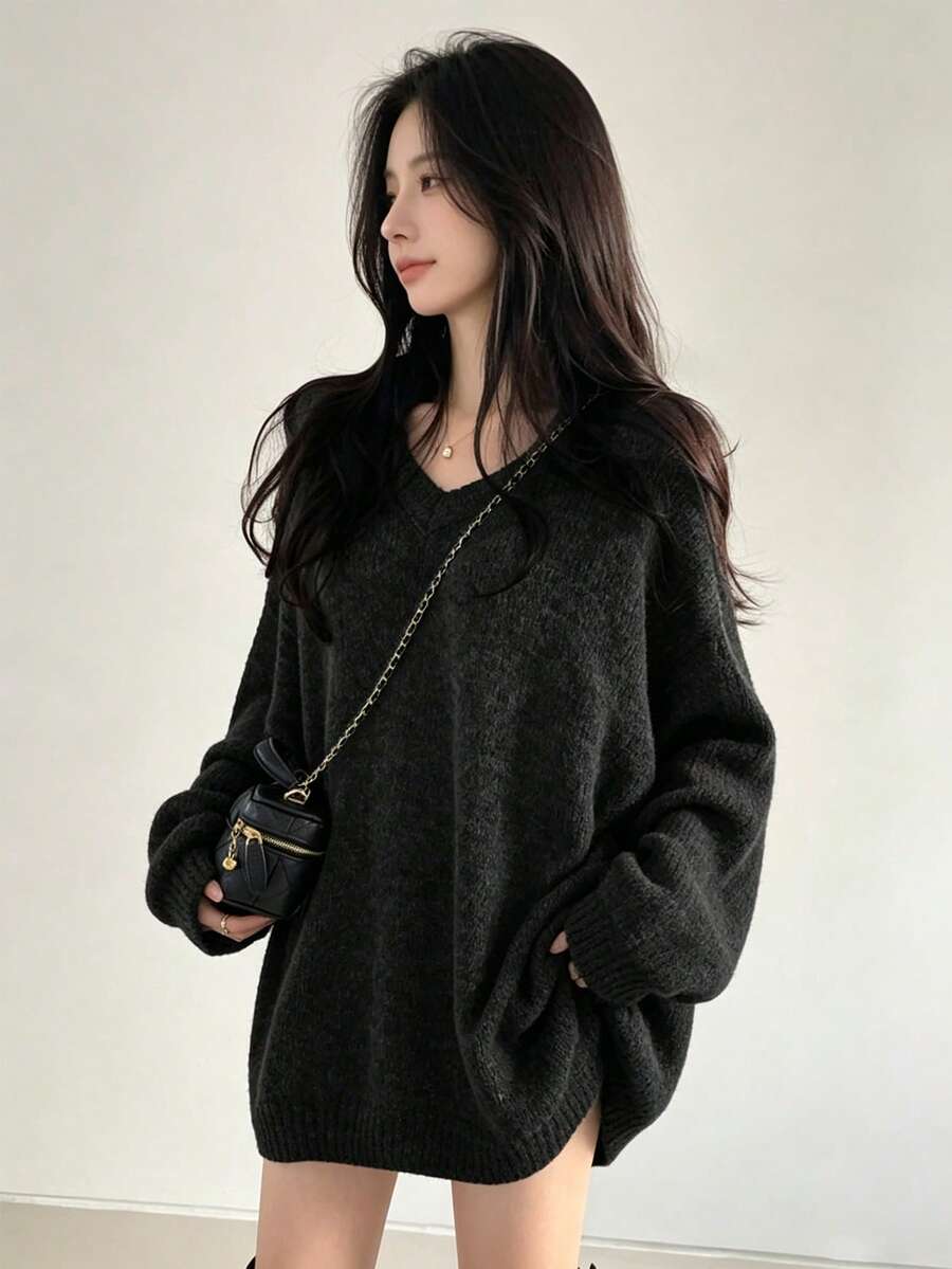 YCYC 秋冬休閒寬鬆舒適女款長袖針織衫