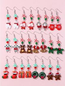 Set 12 Pasang Anting Natal Anak, Dekorasi Pesta Liburan, Hadiah Festival Lucu untuk Anak Perempuan - MultiWarna - View 14