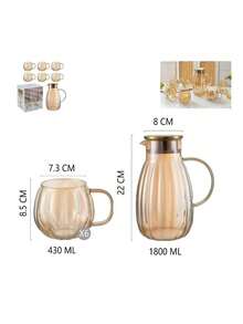 Amber Ribbed Glass Pitcher And Cup Set,1800ML Large Capacity Water Carafe With Gold Lid,6Pcs 430ML Transparent Glass Mugs,Heat-Resistant Beverage Jug For Tea, Juice, Cold Water,Home Tabletop Drinkware For Kitchen & Party - Multicolor - View 11