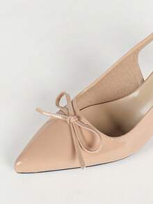 Women's Nude Versatile Metal Buckle Backless Pointed Toe Closed Toe Bow High Heels, Elegant Slimming Lady Shoes - Apricot - View 3