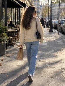 Cozy Plus Size Deep V Neck Cardigan For Women, Long Sleeve Rib-Knit Button Front Sweater, Ideal For Autumn And Winter Outfits - Apricot - View 4