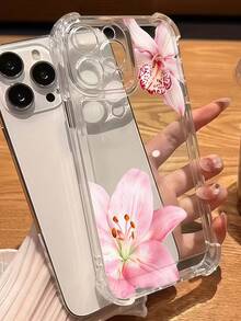 1件四角透明花朵手機殼 粉色櫻花圖案 軟殼 極簡可愛 防摔保護殼 相容 GALAXY、HONOR 手機 - 無色 - 查看 1