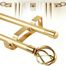 1 Set Double Rod Curtain Rod Kit, Metal Adjustable Splice Double Rod Curtain Rod Set, Suitable For Windows, Comes With Brackets, Perfect For Bathroom, Bedroom And Living Room Blackout Curtains (Gold) - American Style Double Rod - Gold - View 1