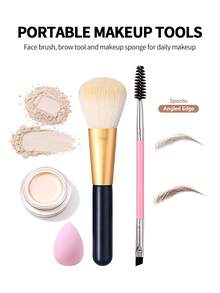 3pcs Makeup Brush Set Powder Brush, Blush Brush, Eyelash Brush, Eyeliner Brush, Mini Makeup Sponge, Water Drop Puff, Loose Powder Foundation Concealer Makeup Tools - Multicolor - View 4