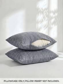 Veyra Day 1pc/2pcs All-Season Vertical Textured Chenille Throw Pillow Covers, Solid Color Striped Square Cushion Cases, Neutral Minimalist Farmhouse Boho Decor For Sofa Bedroom Bay Window Homestay, Pillow Insert Not Included - Grey - View 4