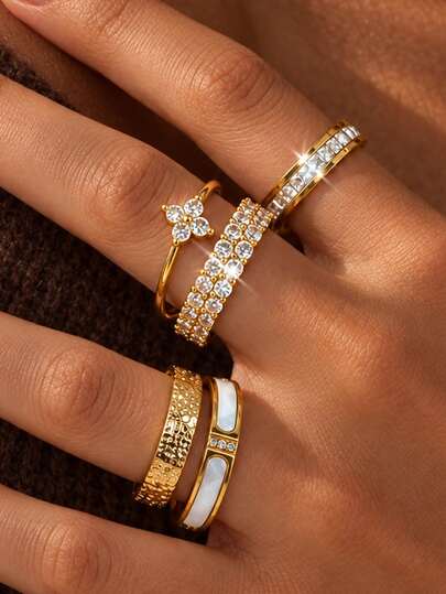 5pcs Set Women Elegant Fashion Autumn/Winter Stackable Rings, Girlfriend Halloween/Christmas Holiday Gift