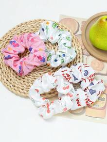 10pcs Fruit Print Satin High Elasticity Ruched Hair Scrunchies, Soft Daily Versatile Ponytail Hair Accessories Headwear - Multicolor - View 5
