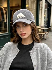1pc Corduroy Baseball Cap With Cute Dog Patch, Vintage Y2K Adjustable Dad Hat, Personalized Pet Lover Style, Suitable For Daily Commute, Travel, Dog Walking - Multicolor - View 4