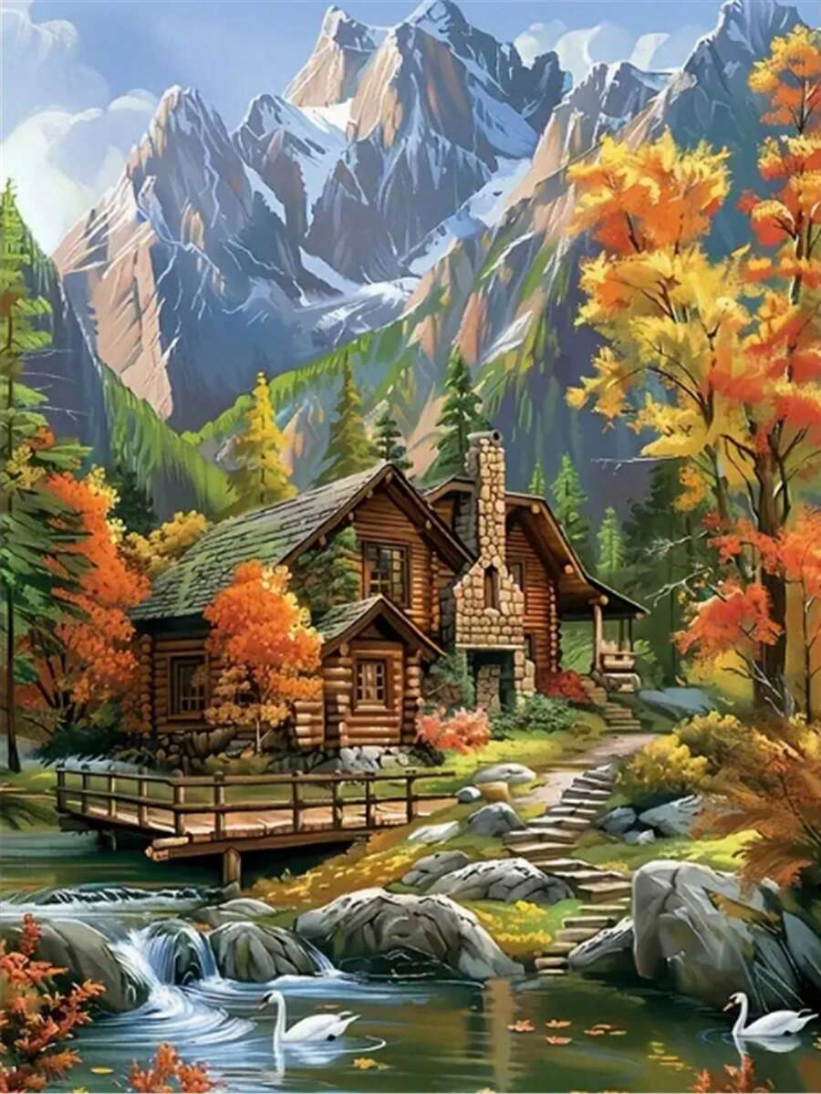 1pc DIY Diamond Painting Sticker Embroidery Landscape Running Water Home Decor Full Drill 30*40cm/40x50cm - Sets - View 1
