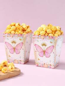 20pcs Pink Butterfly Crown Pattern Popcorn Boxes, Paper Packaging Boxes For Fries, Candy, Snacks, Birthday Party, Wedding Banquet, Graduation Party, Valentine's Day, Mother's Day, New Year Dessert Table Decoration, Multi-Purpose Snack Container, Fries Box, Candy Storage Box, Dessert Baking Packaging Container, Party Gift Packaging Box, Table Atmosphere Decoration Prop, Party Snack Storage Container, Baking Bread Packaging Box, Holiday Gift Packaging Ornament, Party Decoration Supplies - Multiple Styles - View 2