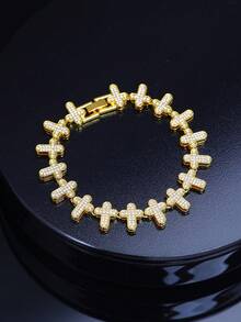 1 Buah Kalung Rantai Silang, Desain Salib Bertabur Berlian, Gelang Pria, Gaya Hip Hop, Cocok untuk Pakaian Sehari-hari, Pesta, dan Hadiah Hari Valentine - A - View 18