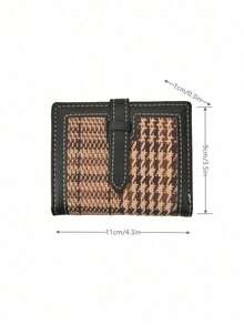 Houndstooth Pattern Small Wallet, Faux Leather Bifold Purse With Snap Button, Slim Credit Card Organizer For Daily Use - Black - View 6
