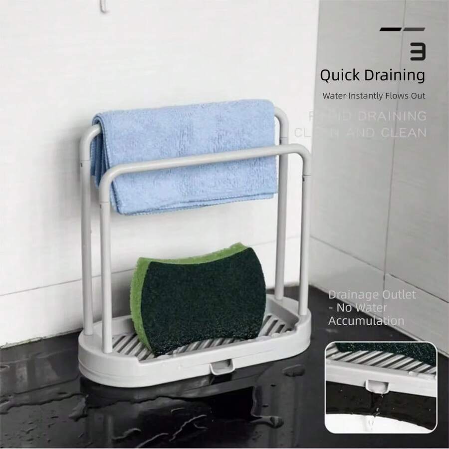 1 buah Rak Pengering Wastafel Dapur Multifungsi, Tempat Penyimpanan Kain Lap dan Spons 2 Tingkat, Rak Pengering Meja, Perlengkapan Pembersih Dapur Rumah Tangga, Dengan Baki Tetes yang Dapat Dilepas, Hemat Ruang - MultiWarna - View 1