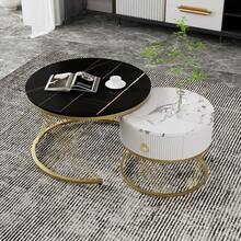 Elegant Nesting Coffee Table: Marble Look, Gold Decor, Side Table With Drawers - Set Of 2 - 1 - View 2