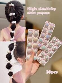 30pcs/10sets Pearl Heart & Star Hair Ties, Suitable For Children And Students Daily Wear, Fashionable And Sweet, Ideal Kids Hair Accessories - Multicolor - View 2